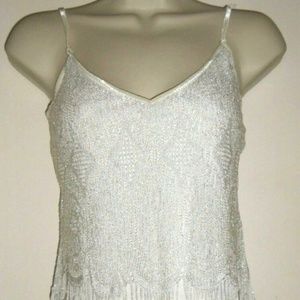 Vintage Rare Spaghetti Straps Fringe Crochet Lace Lined Fun Sexy Party Top